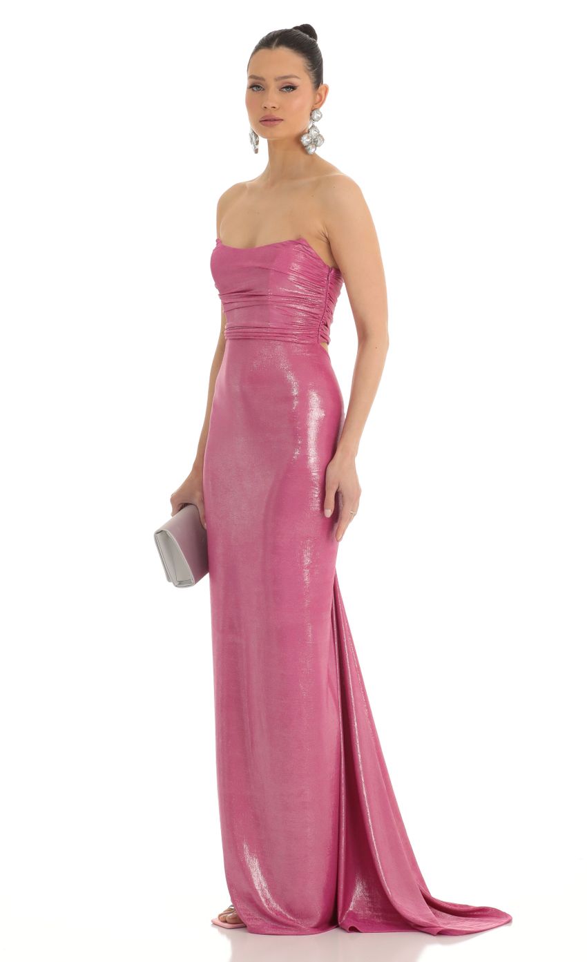 Picture Jisoo Metallic Corset Maxi Dress in Pink. Source: https://media.lucyinthesky.com/data/Mar23/850xAUTO/0ada7618-d152-457c-9bad-ff9843dea54d.jpg
