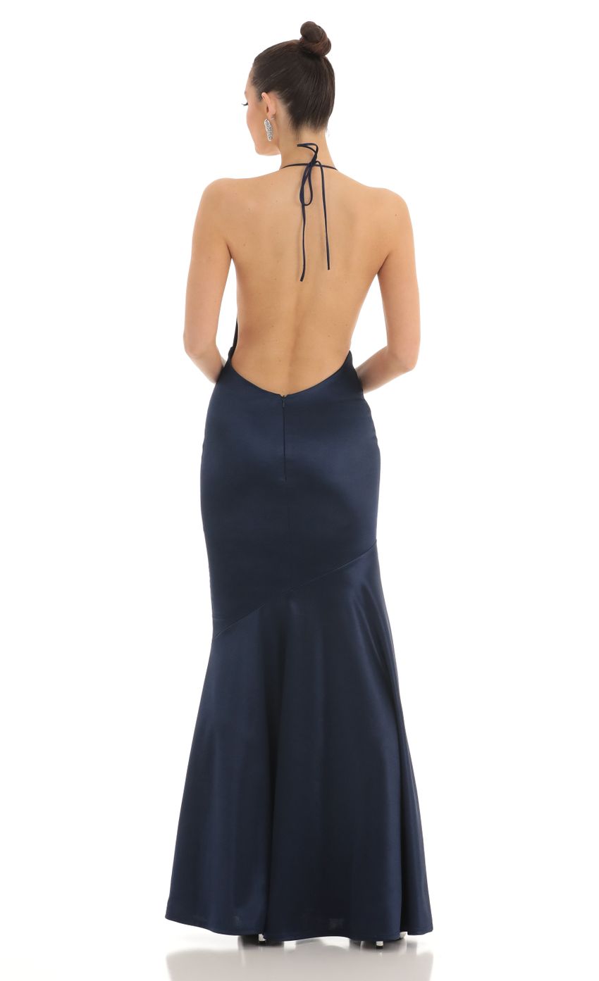 Picture Cari Satin Open Back Maxi Dress in Navy. Source: https://media.lucyinthesky.com/data/Mar23/850xAUTO/0bac8ccf-f5fe-4acd-8e57-593c017b903a.jpg