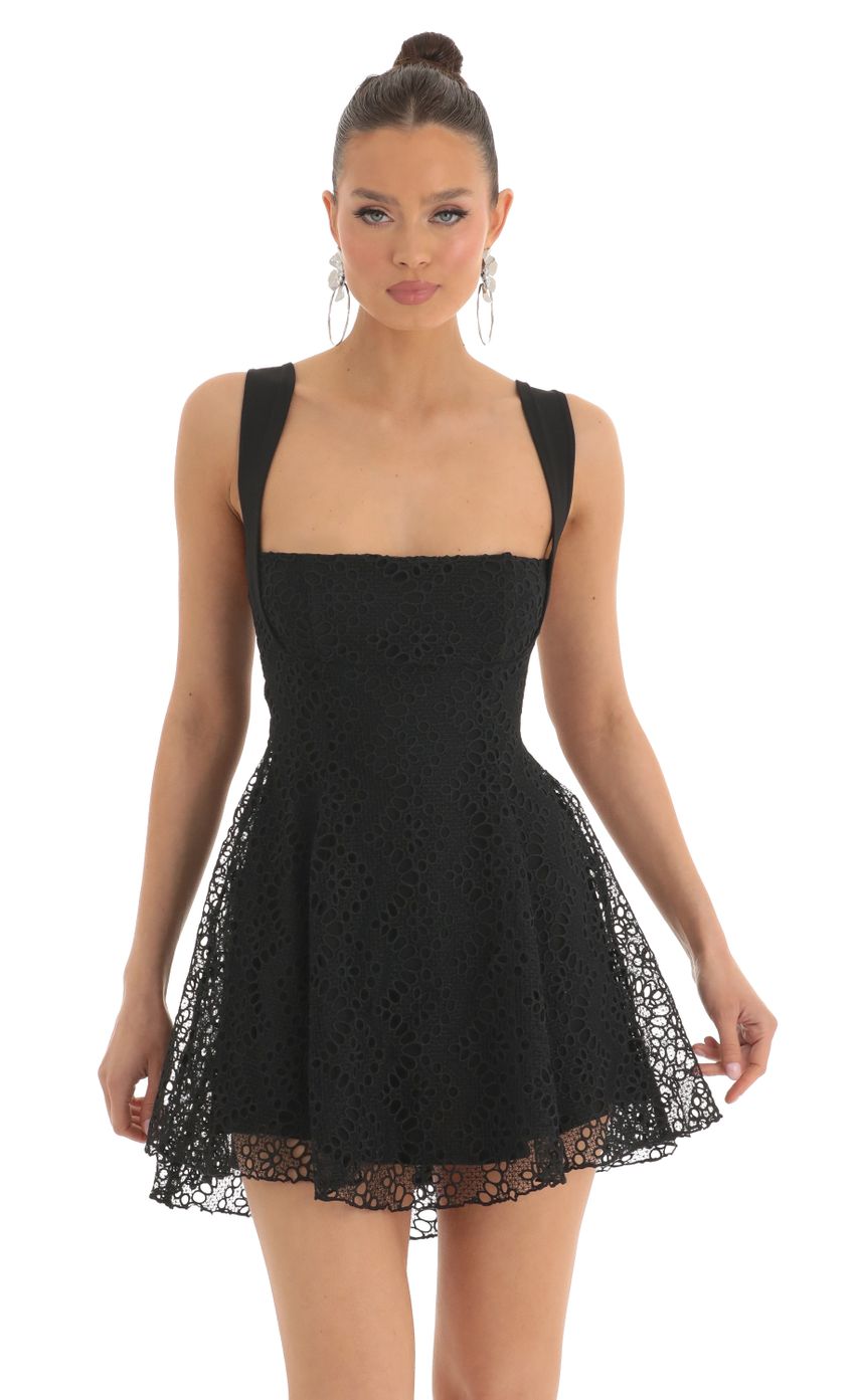 Picture Foxie Lace Fit and Flare Dress in Black. Source: https://media.lucyinthesky.com/data/Mar23/850xAUTO/10f29386-aff1-4d8c-a496-14bf3d6afb5c.jpg