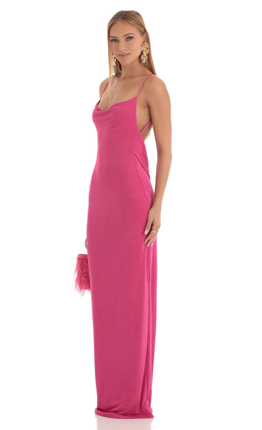 Picture Massena Draped Back Maxi Dress in Pink. Source: https://media.lucyinthesky.com/data/Mar23/850xAUTO/153ac94c-b5a1-49fc-8a70-8184c4809666.jpg