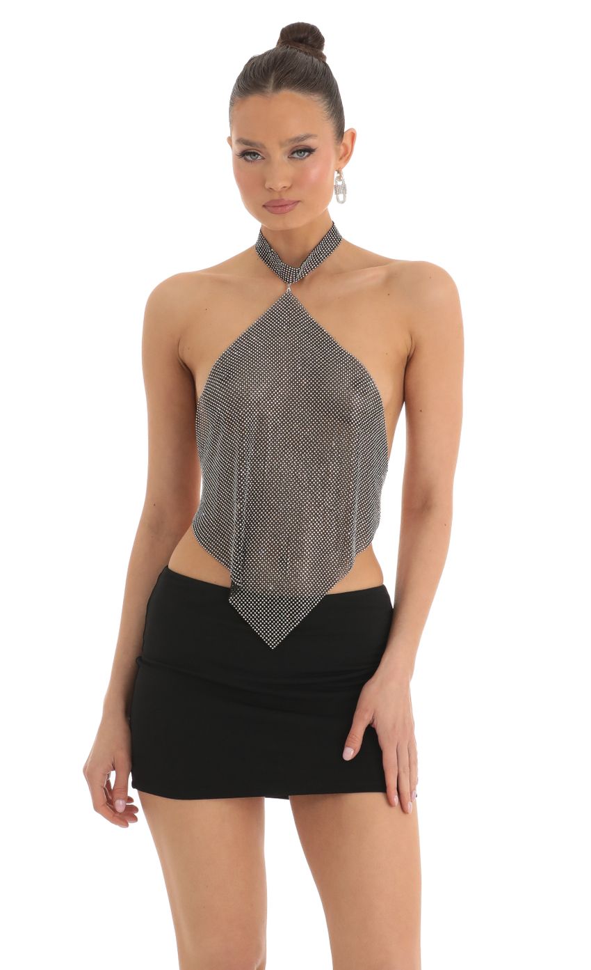 Picture Evie Rhinestone Metallic Two Piece Skirt Set in Black. Source: https://media.lucyinthesky.com/data/Mar23/850xAUTO/17842633-5d6c-4a5b-946a-21b3d9bd752e.jpg
