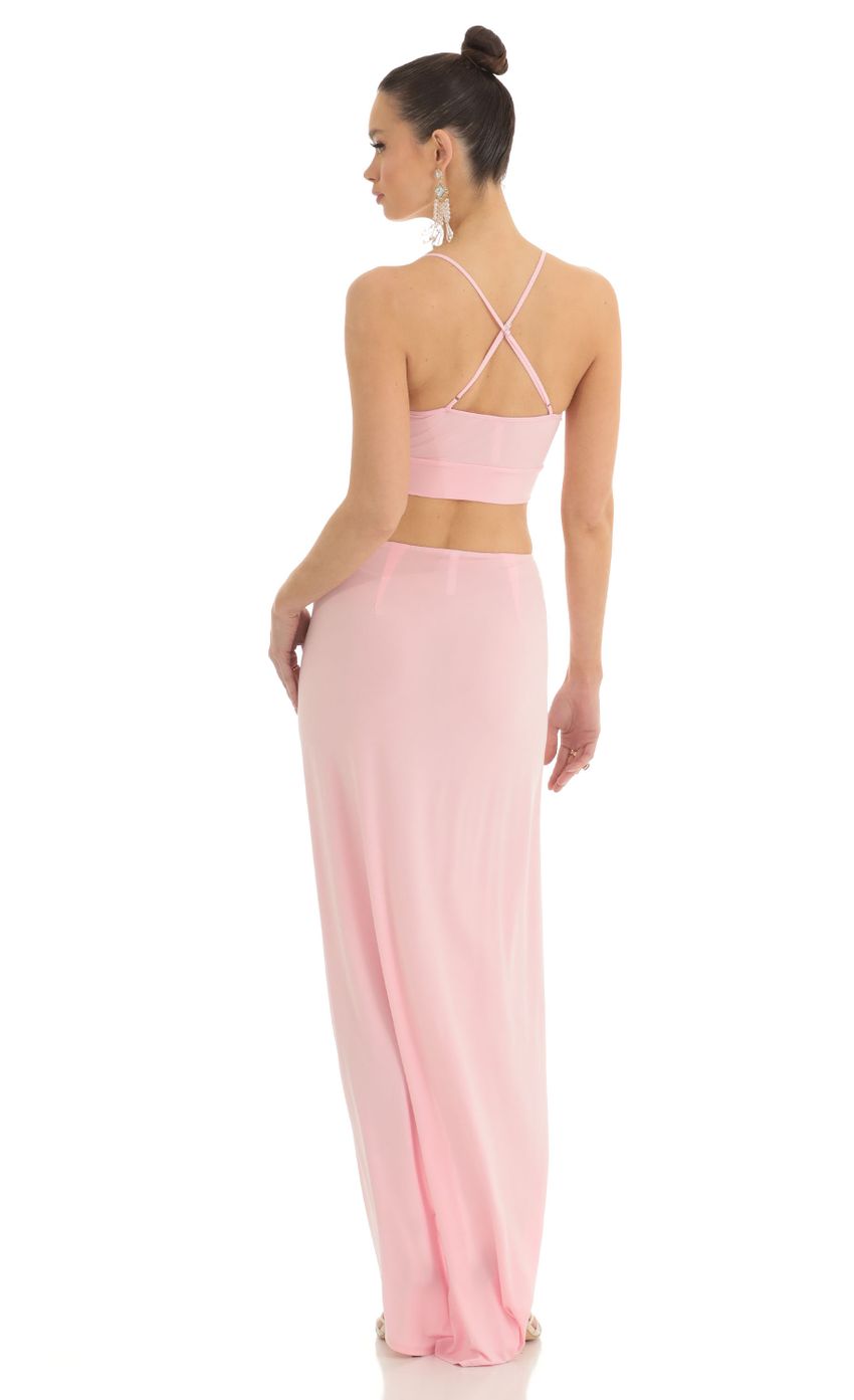 Picture Sicily Sequin Two Piece Maxi Set in Pink. Source: https://media.lucyinthesky.com/data/Mar23/850xAUTO/4465def2-be07-4855-abbd-9078184f9ba9.jpg