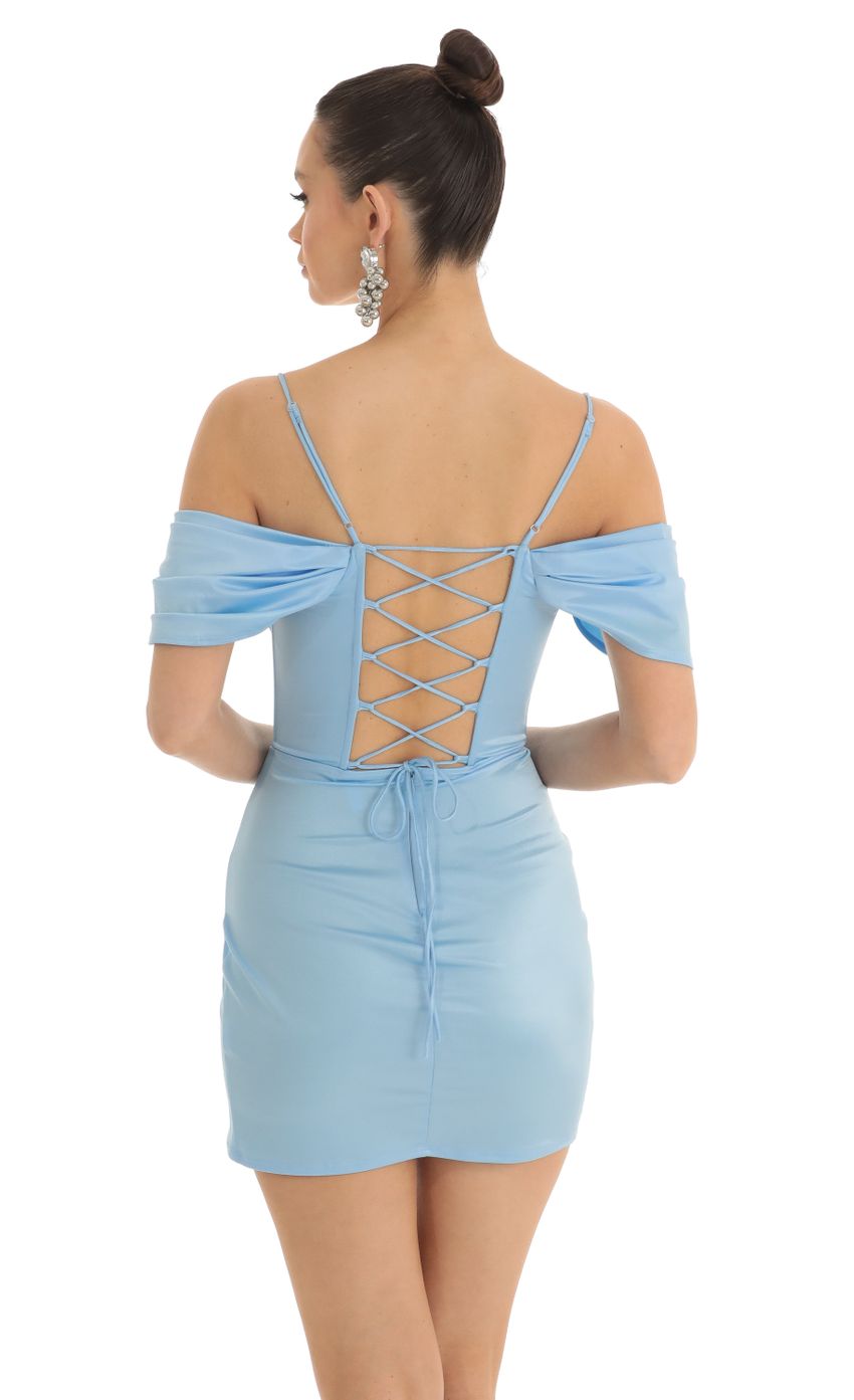 Picture Eris Satin Off The Shoulder Dress in Blue. Source: https://media.lucyinthesky.com/data/Mar23/850xAUTO/4bf938ca-d418-4036-b8f3-5183801f853d.jpg