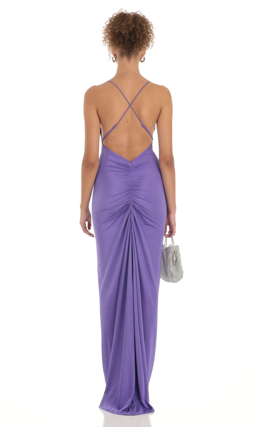 Picture Ladie Gathered Cross Back Maxi Dress in Purple. Source: https://media.lucyinthesky.com/data/Mar23/850xAUTO/51df2283-80cb-449e-89fc-192a0bda5c68.jpg