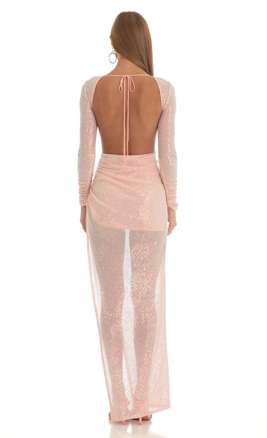 Picture Chessa Sequin Open Back Maxi Dress in Pink. Source: https://media.lucyinthesky.com/data/Mar23/850xAUTO/5e68c991-e42f-40d4-a7ef-5ded1129388f.jpg