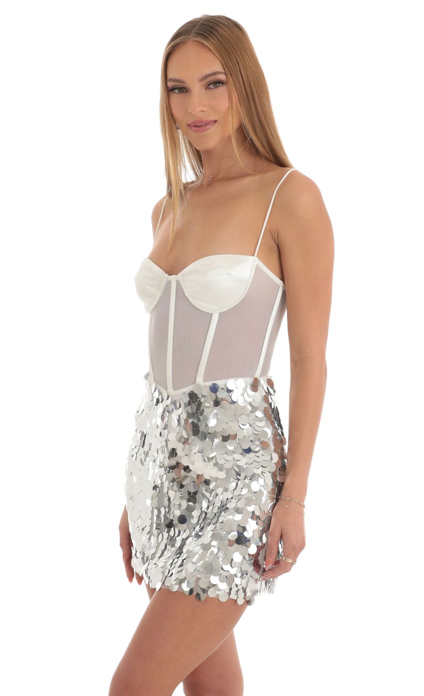 Picture Dottie Sequin Corset Dress in White. Source: https://media.lucyinthesky.com/data/Mar23/850xAUTO/61e46314-03a6-4ee4-8ca2-2989ee58e514.jpg