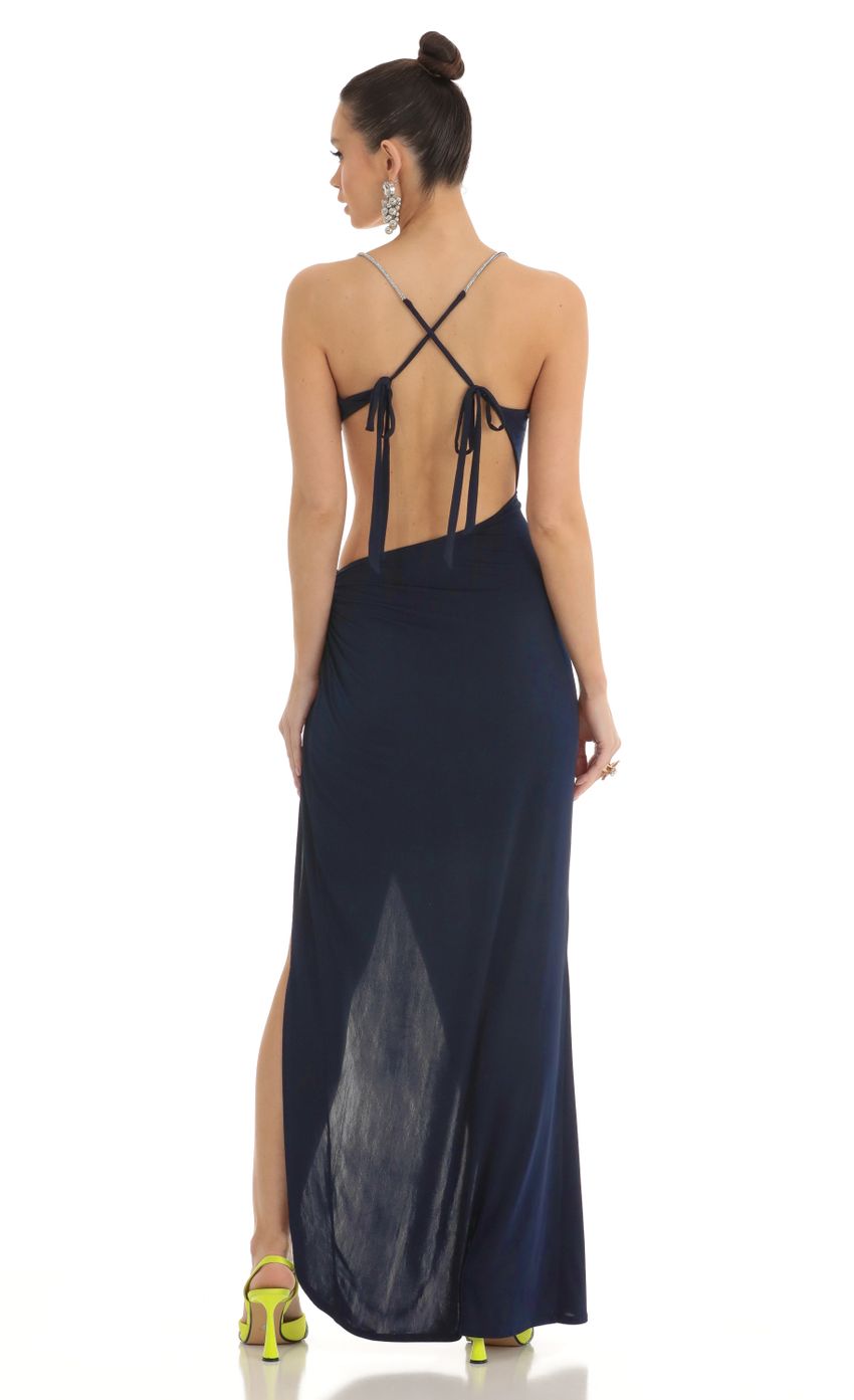 Picture Athens Rhinestone Cutout Maxi Dress in Navy. Source: https://media.lucyinthesky.com/data/Mar23/850xAUTO/732820df-fe20-4bff-8902-54ce68d1ba86.jpg