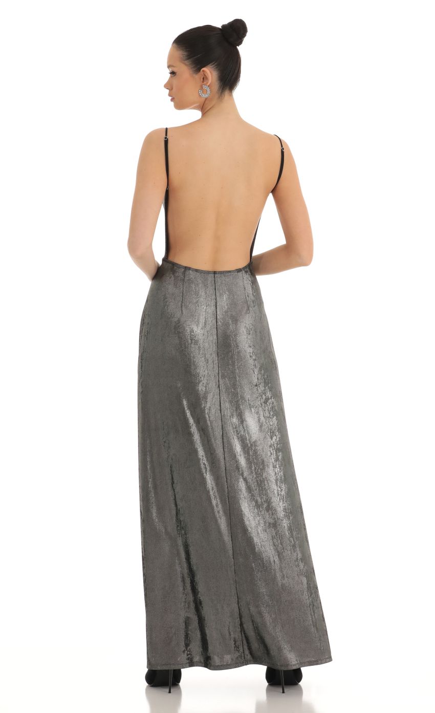 Picture Dion Metallic Maxi Dress in Silver. Source: https://media.lucyinthesky.com/data/Mar23/850xAUTO/7bc39f23-4fd7-490c-8f91-69dfbf713f4a.jpg