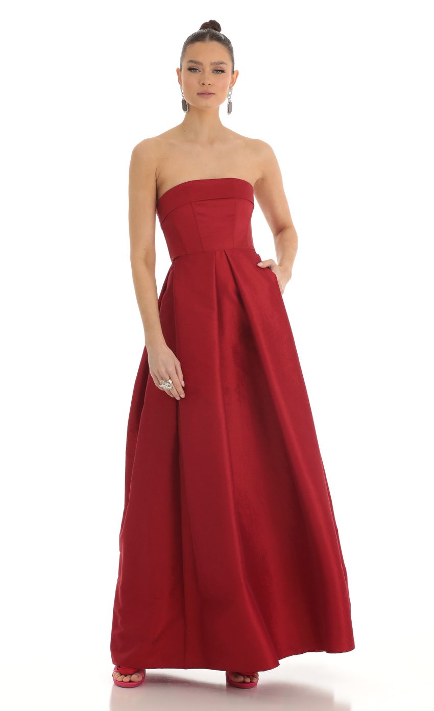 Picture Kerran Strapless Corset Maxi Dress in Red. Source: https://media.lucyinthesky.com/data/Mar23/850xAUTO/8284b244-b57e-4d10-a78c-940d4bc1ddb6.jpg