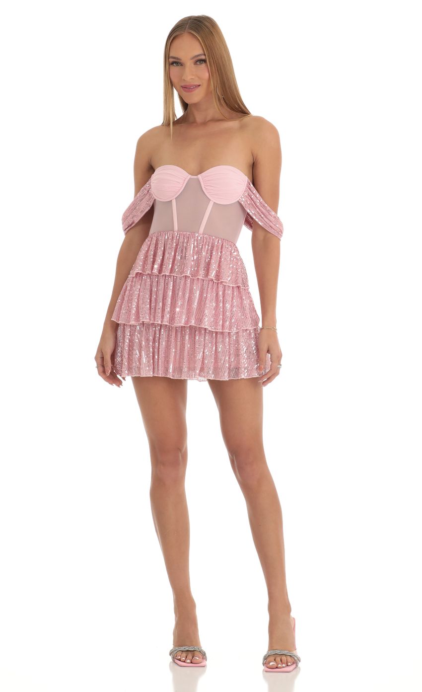 Picture Amarea Sequin Corset Dress in Pink. Source: https://media.lucyinthesky.com/data/Mar23/850xAUTO/97383386-5b54-4e8a-9c57-9c7fd3fa7ab1.jpg