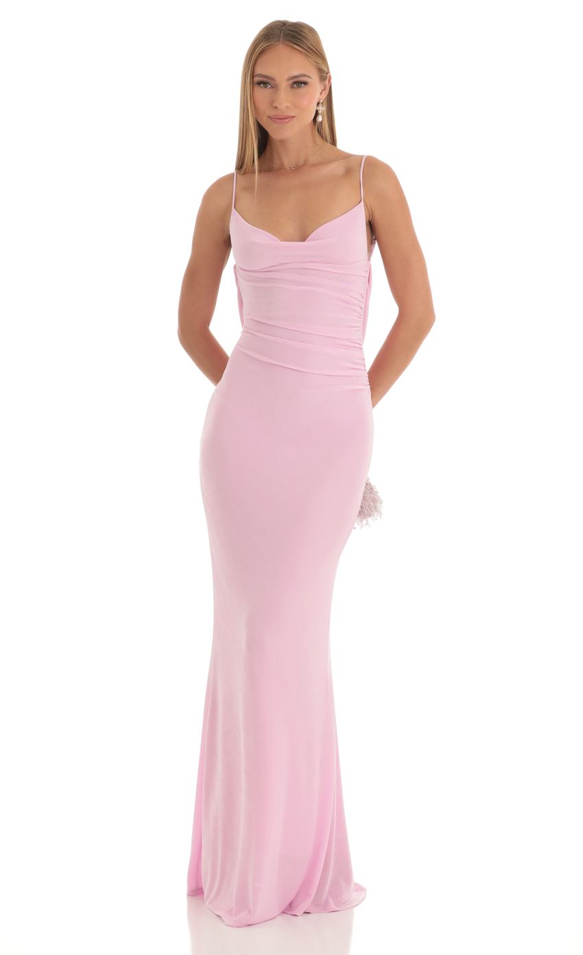 Picture Mira Lace Open Back Maxi Dress in Pink. Source: https://media.lucyinthesky.com/data/Mar23/850xAUTO/a160bc2e-2f29-4e08-9212-774b786cdf28.jpg