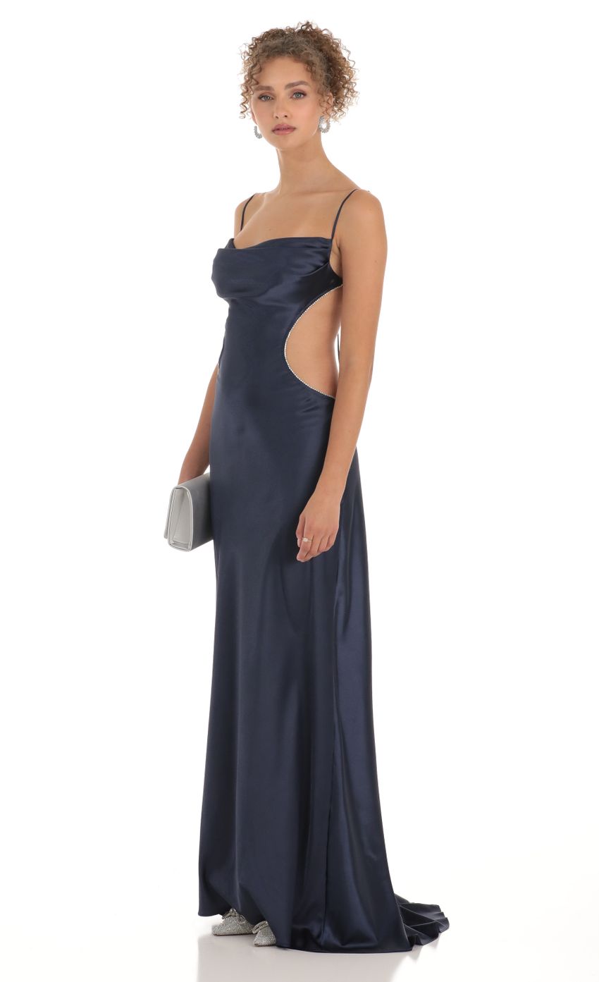 Picture Calissa Satin Rhinestone Maxi Dress in Navy. Source: https://media.lucyinthesky.com/data/Mar23/850xAUTO/a4d5f933-15ea-4f7b-82f9-3c988a02bffb.jpg