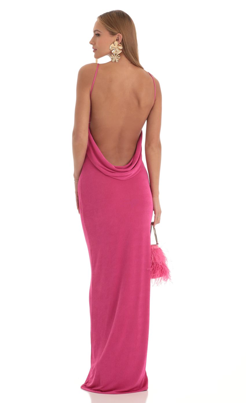 Picture Massena Draped Back Maxi Dress in Pink. Source: https://media.lucyinthesky.com/data/Mar23/850xAUTO/a5a45c38-6813-4fc3-8a5c-7192b32e6377.jpg