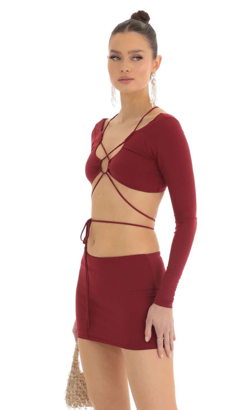 Picture Tabitha Cutout Two Piece Skirt Set in Red. Source: https://media.lucyinthesky.com/data/Mar23/850xAUTO/a707c946-d9d0-4833-992f-69cff7e23d53.jpg