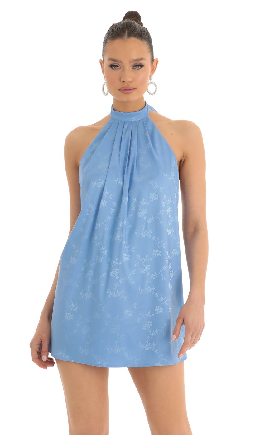 Picture Midnight Floral Satin Halter Dress in Blue. Source: https://media.lucyinthesky.com/data/Mar23/850xAUTO/abb1acb8-56e1-418a-a3e6-2a0c404d0b53.jpg