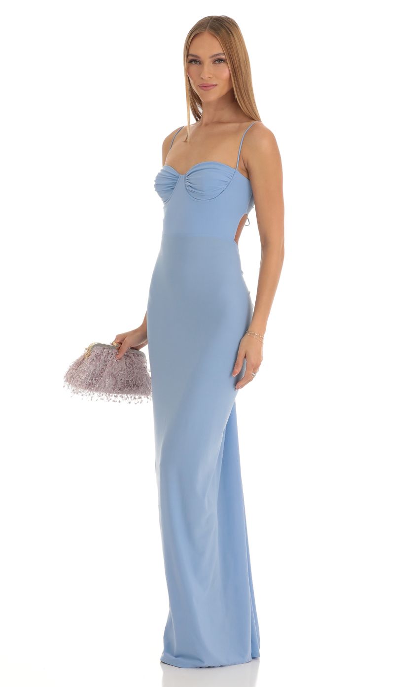 Picture Diya Ruched Maxi Dress in Blue. Source: https://media.lucyinthesky.com/data/Mar23/850xAUTO/b4937a00-2d8c-48c8-be97-01c49f70dd04.jpg