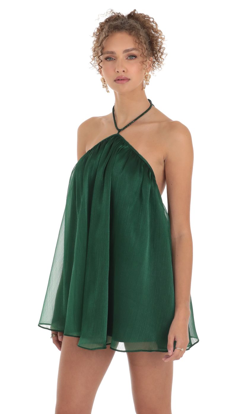 Picture Lalisa Rhinestone Halter Dress in Green. Source: https://media.lucyinthesky.com/data/Mar23/850xAUTO/b52abf12-6e6d-4927-89f7-efc1adef9831.jpg