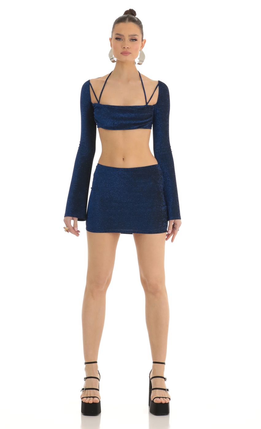 Picture Allee Blue Metallic Two Piece Skirt Set in Black. Source: https://media.lucyinthesky.com/data/Mar23/850xAUTO/c190007f-3872-49ac-9679-8da63b1ac7fb.jpg
