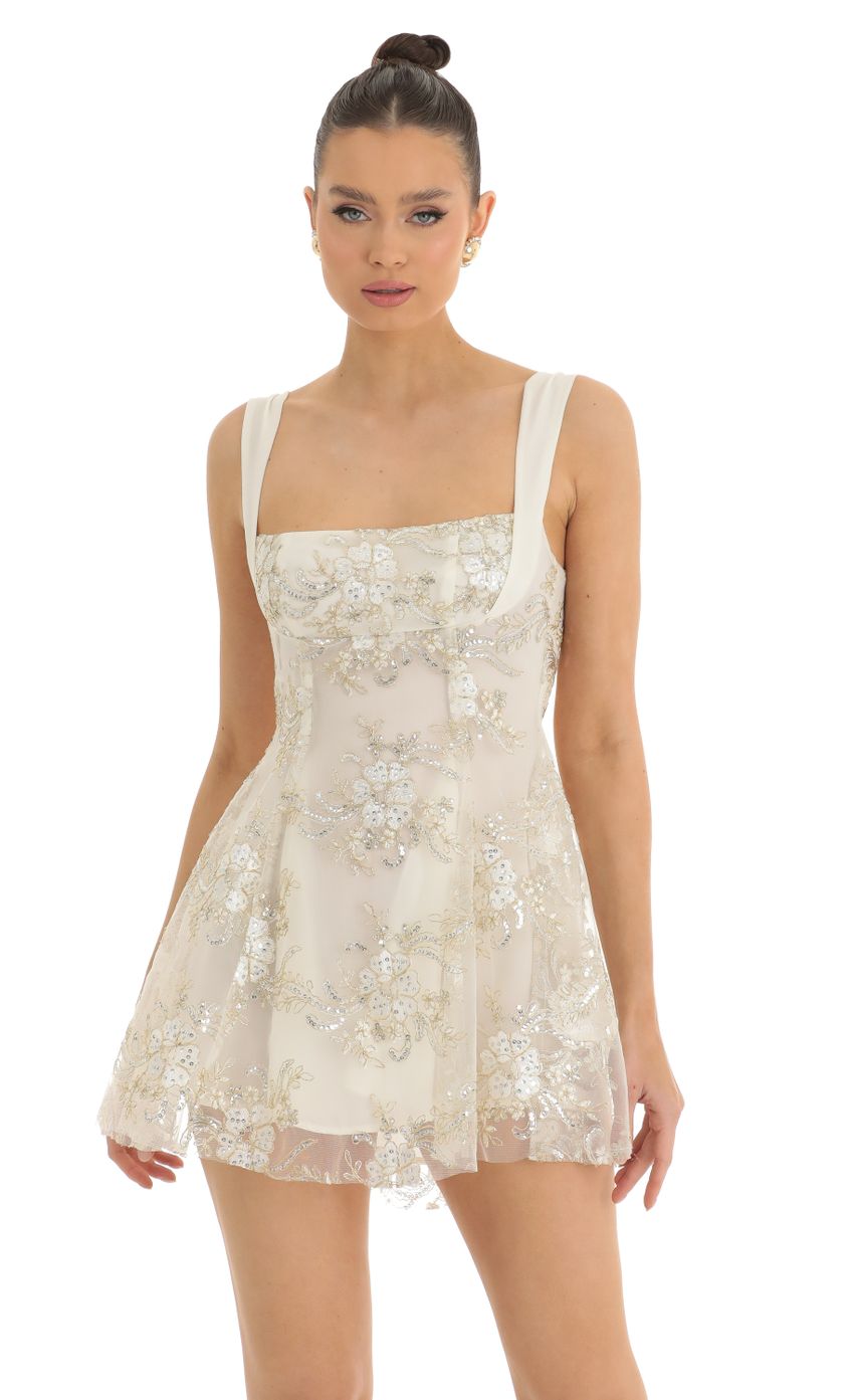 Foxie Floral Sequin Tulle Dress in White LUCY IN THE SKY
