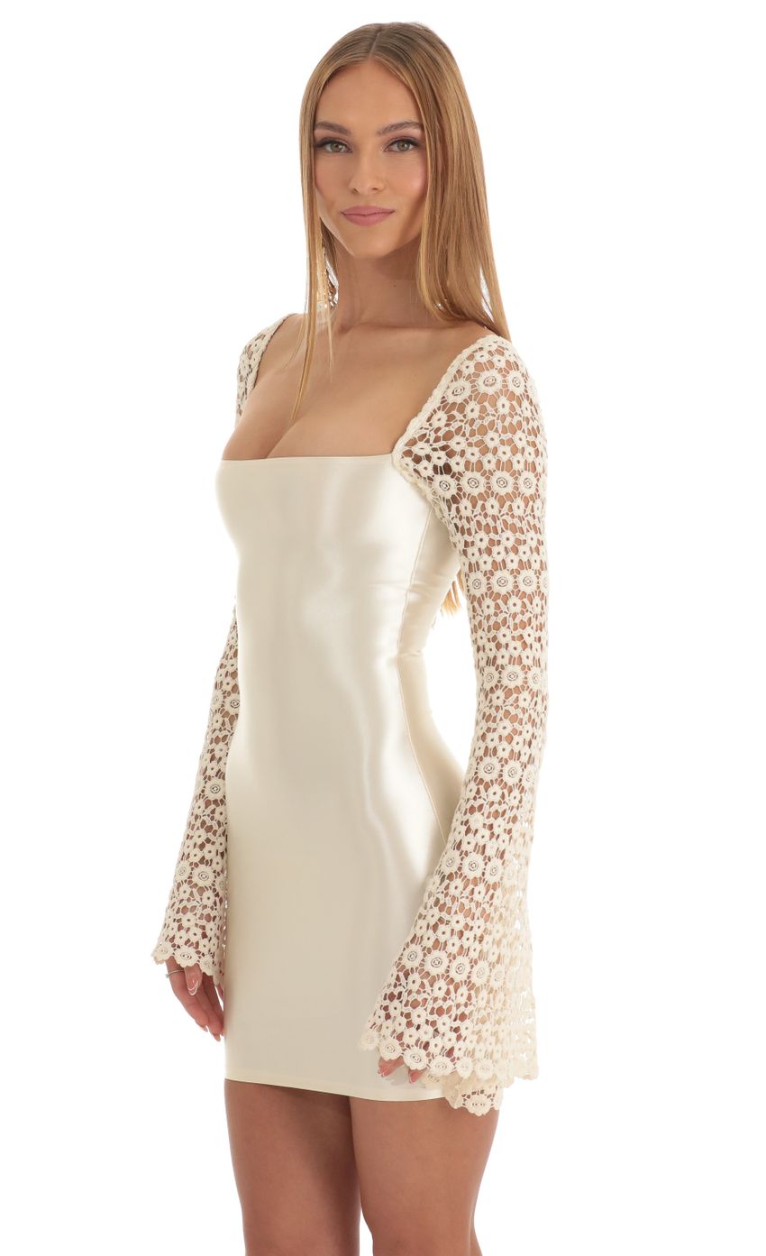 Picture Darcie Lace Bell Sleeve Dress in Champagne. Source: https://media.lucyinthesky.com/data/Mar23/850xAUTO/c417dbbf-16b0-4302-9cce-1d1996ca1ec8.jpg