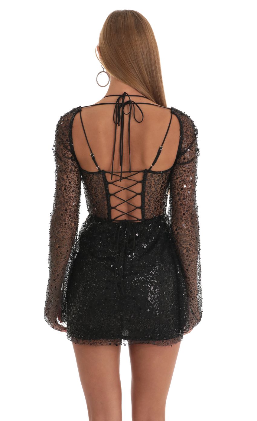 Picture Alliana Sequin Long Sleeve Dress in Black. Source: https://media.lucyinthesky.com/data/Mar23/850xAUTO/ca709de0-4fea-4093-8bb0-23663dfe7c79.jpg