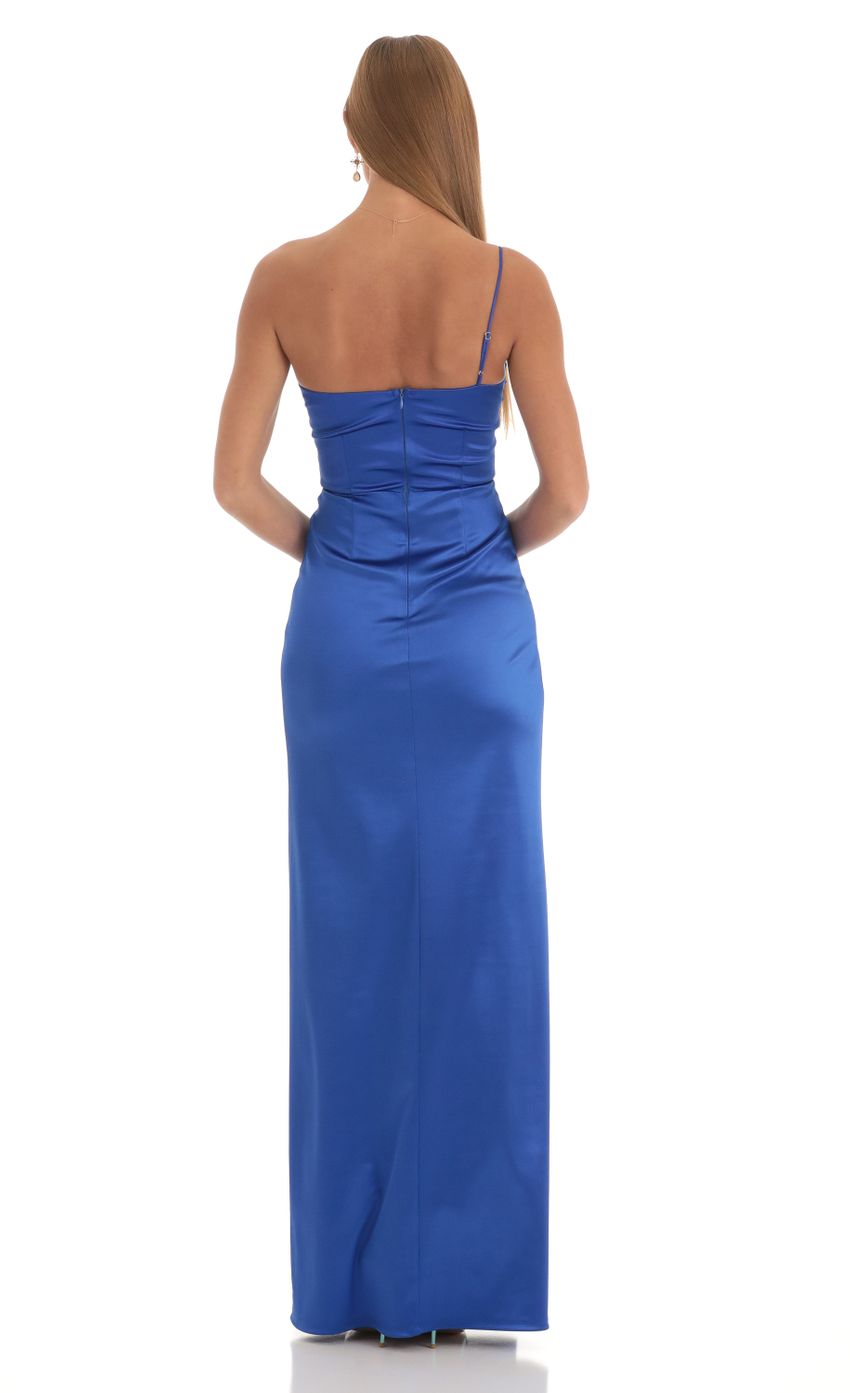 Picture Elisabeth Satin One Shoulder Maxi in Blue. Source: https://media.lucyinthesky.com/data/Mar23/850xAUTO/dbd408b0-8861-4a93-a5d9-121c4996d143.jpg