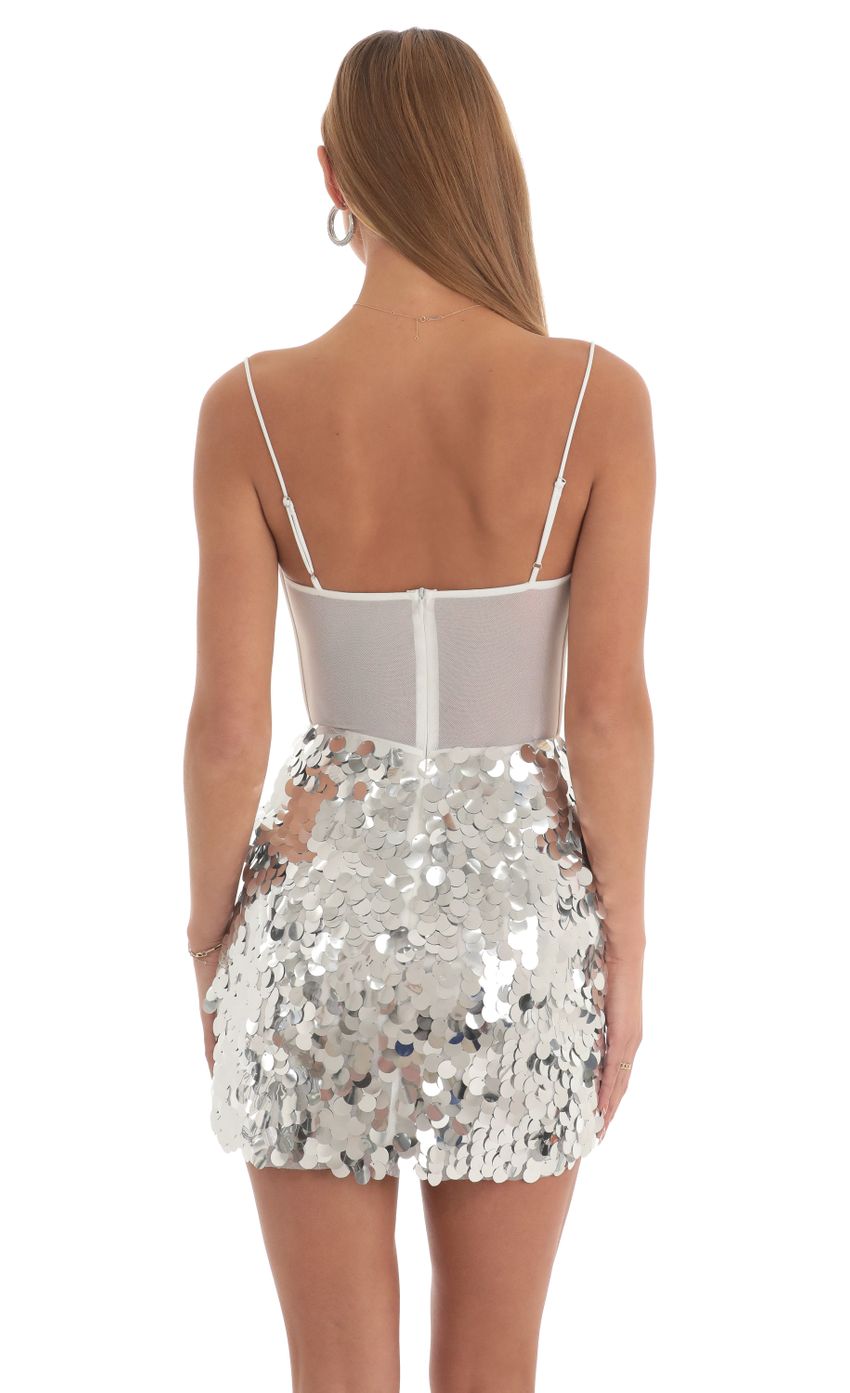 Picture Dottie Sequin Corset Dress in White. Source: https://media.lucyinthesky.com/data/Mar23/850xAUTO/e40a067f-afb8-4a0f-aa1a-c6ded09202c9.jpg