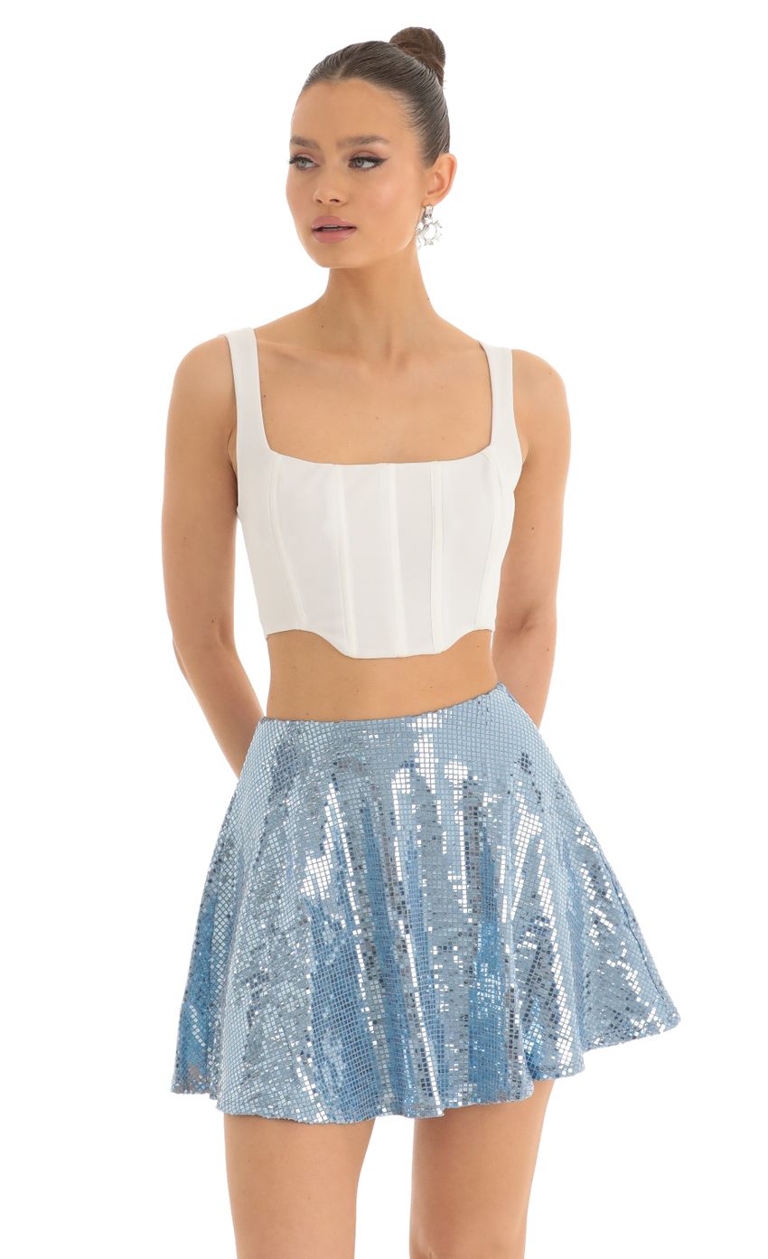 Picture Jasmin Sequin Square Skirt in Blue. Source: https://media.lucyinthesky.com/data/Mar23/850xAUTO/e5a42327-4332-4066-b5c7-5f88126fffd6.jpg