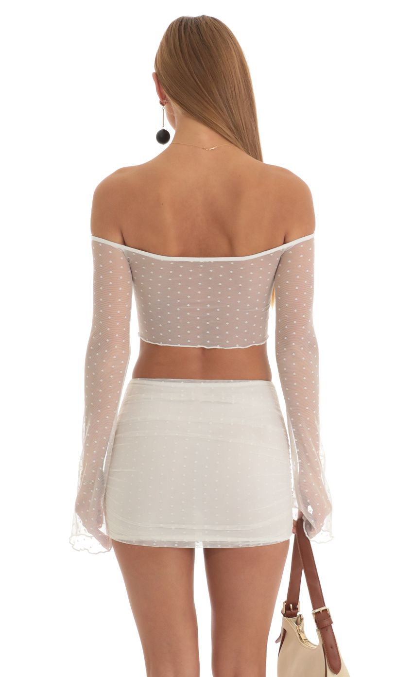 Picture Gissel Dotted Mesh Two Piece Skirt Set in White. Source: https://media.lucyinthesky.com/data/Mar23/850xAUTO/ea49a8f7-634f-40e3-99ac-f245d05c7148.jpg