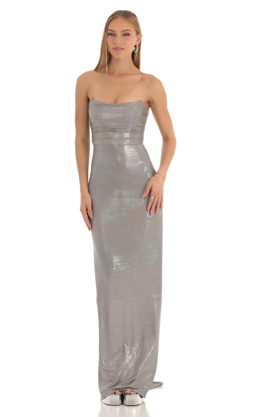 Picture Jisoo Metallic Corset Maxi Dress in Silver. Source: https://media.lucyinthesky.com/data/Mar23/850xAUTO/ef52d948-69d5-4b0e-a653-a7dff7d9c22a.jpg