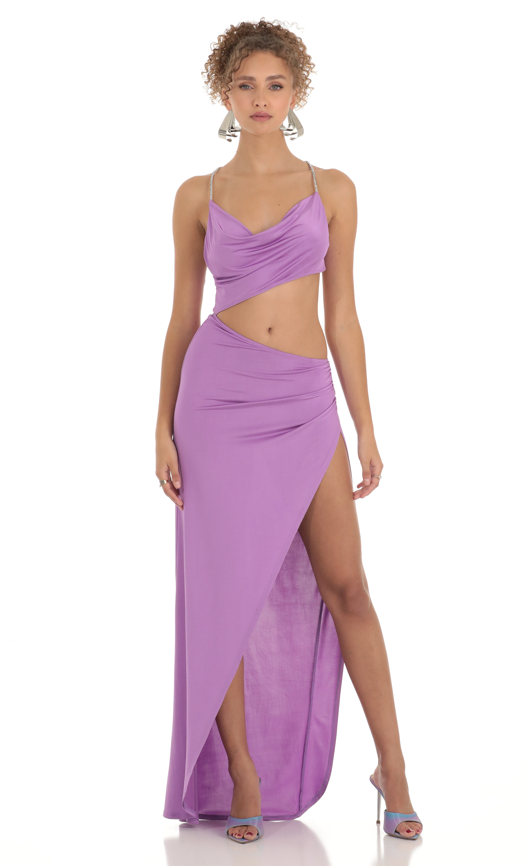 Athens Rhinestone Cutout Maxi Dress in Lilac