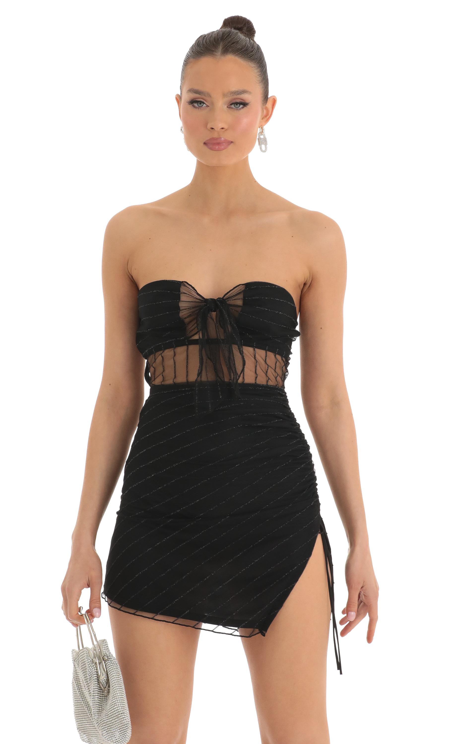 Shayna Striped Strapless Dress in Black
