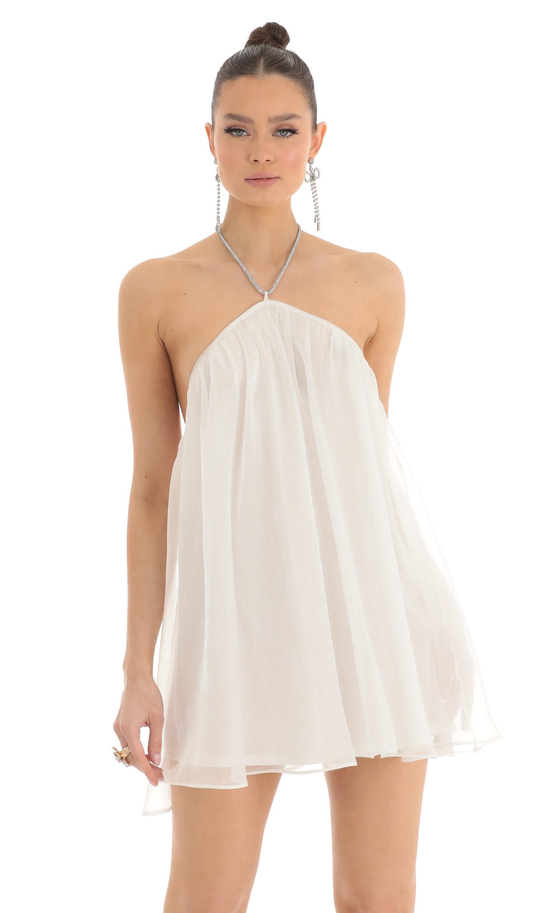 Lalisa Rhinestone Halter Dress in White