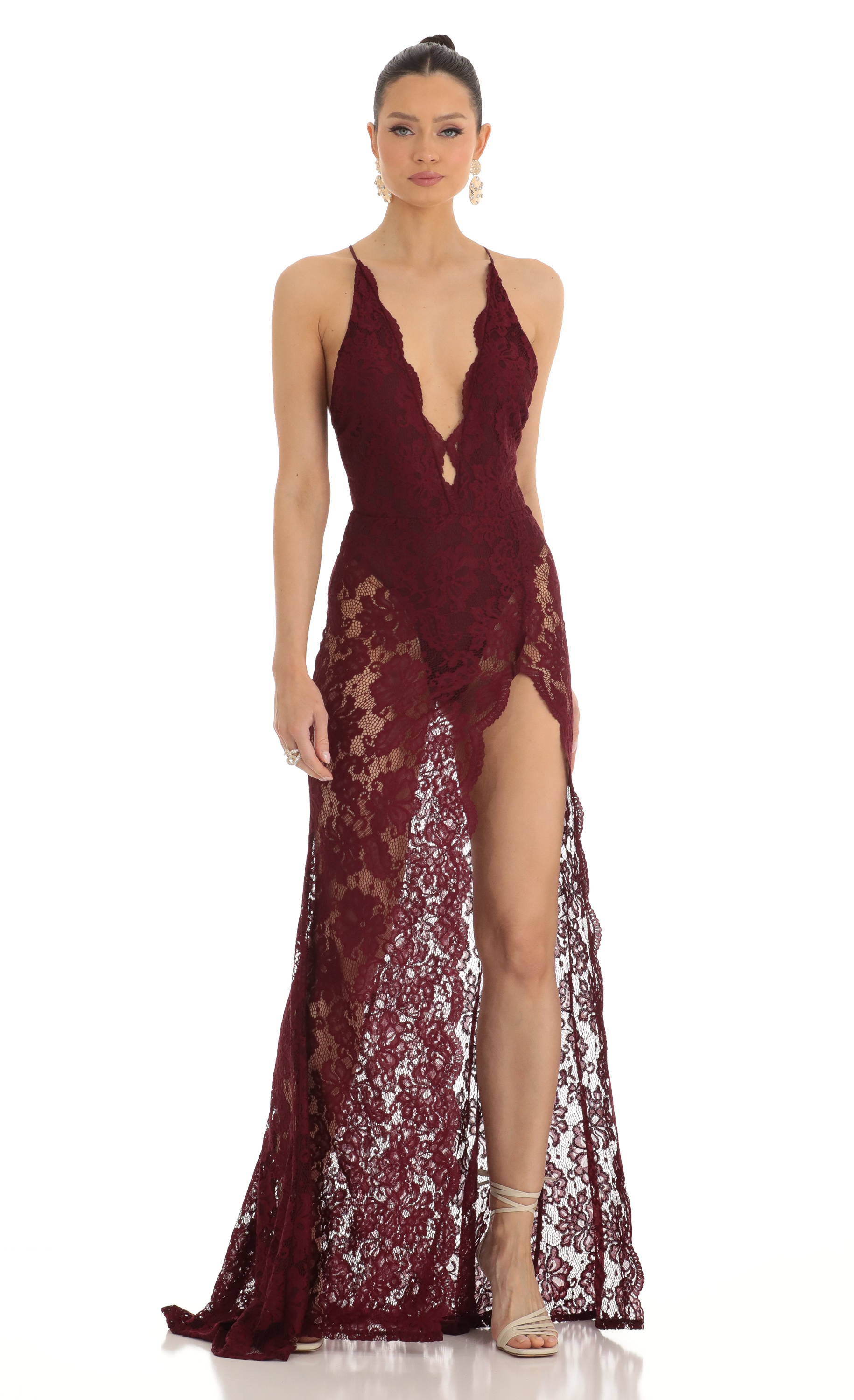 Charity Lace Maxi Dress in Red