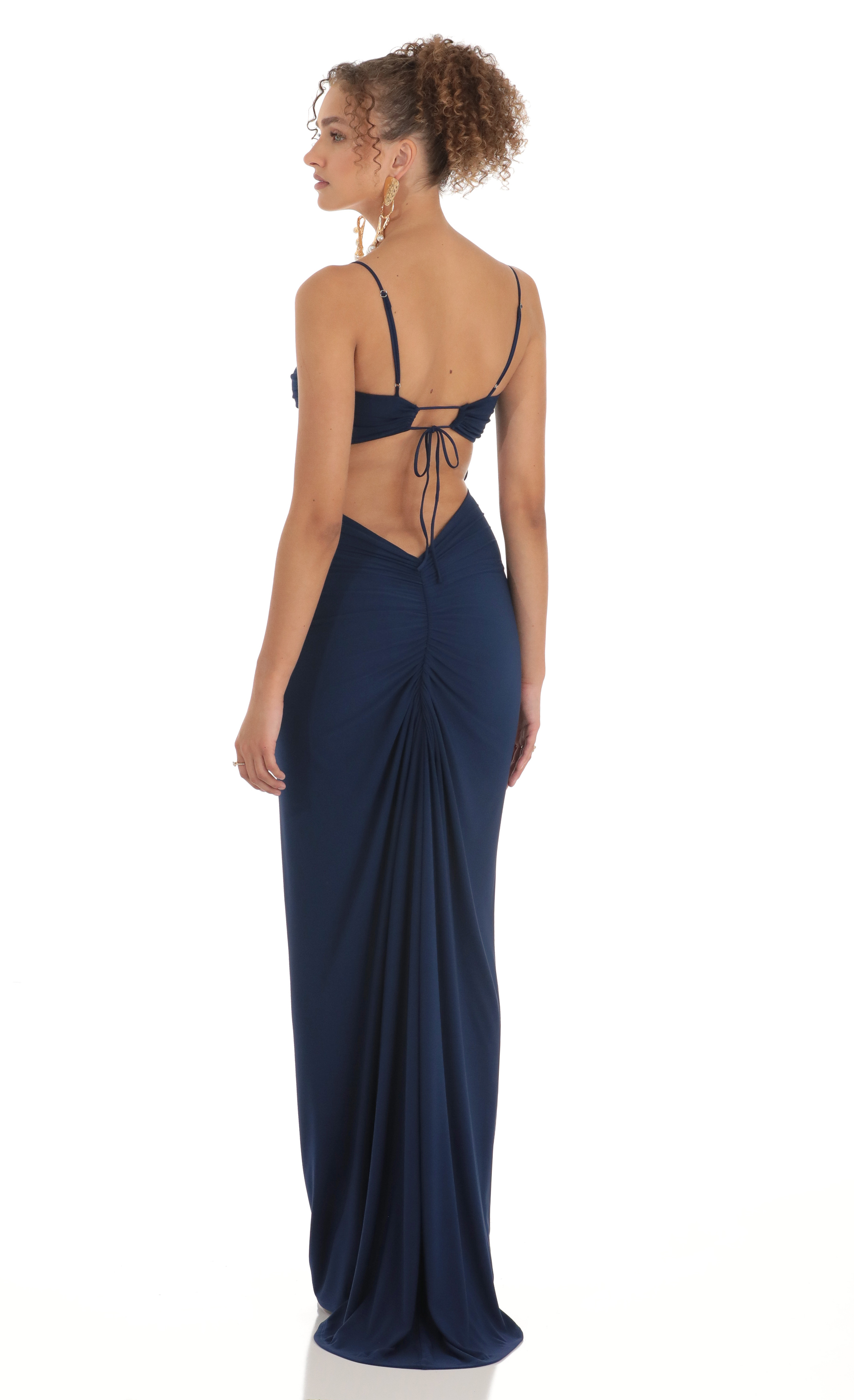Diya Ruched Maxi Dress in Navy