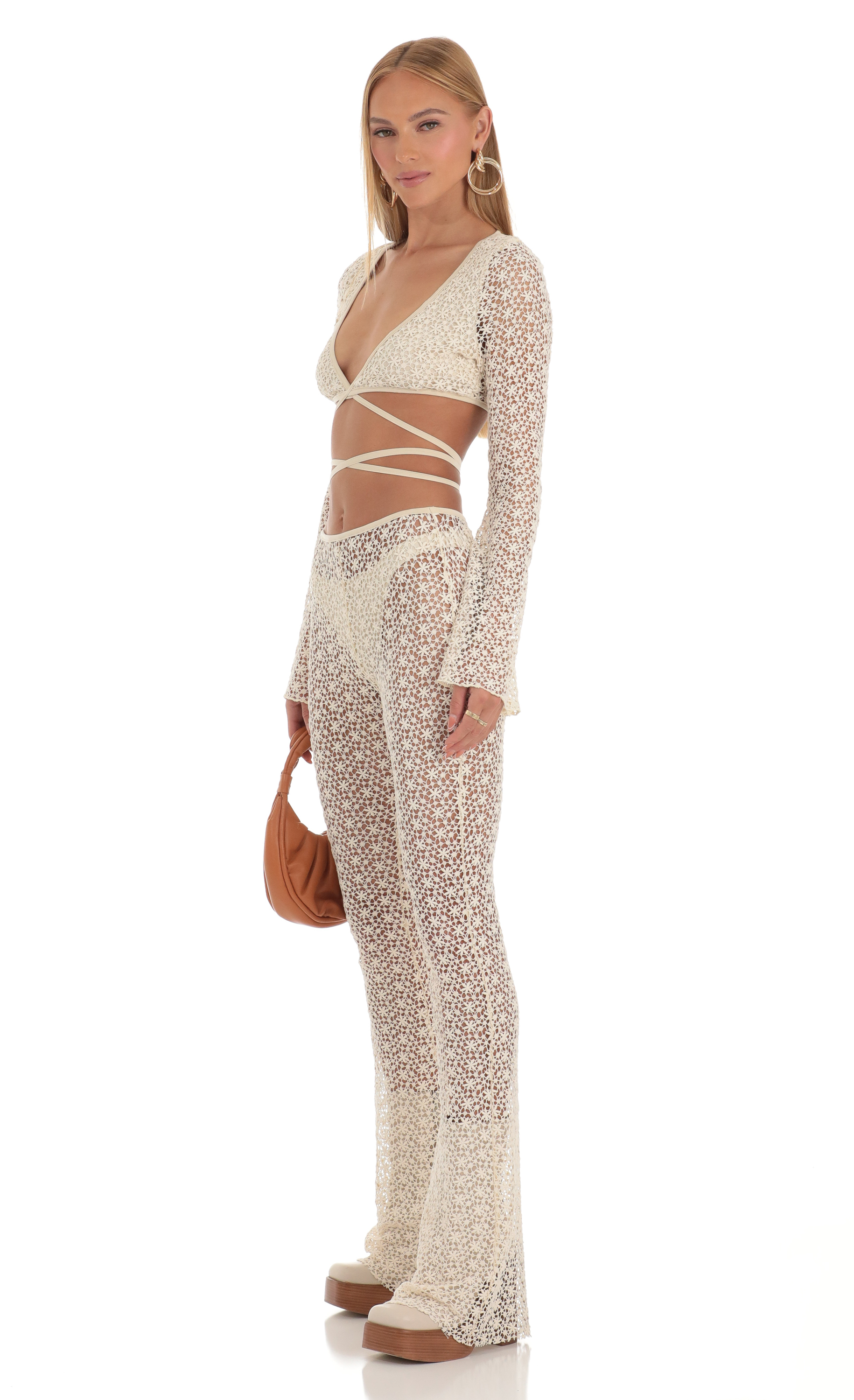 Mojave Embroidered Three Piece Pants Set in Ivory