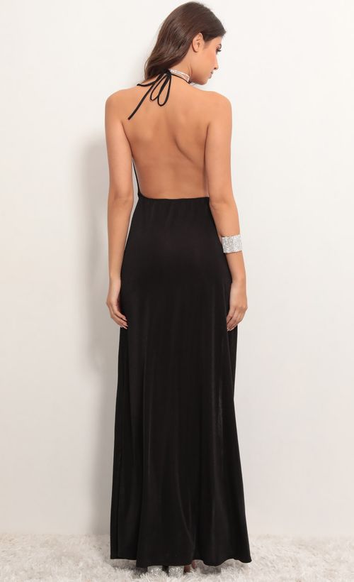 Picture Kaira Cowl Neck Maxi Dress in Black. Source: https://media.lucyinthesky.com/data/May19_1/500xAUTO/781A7253.JPG