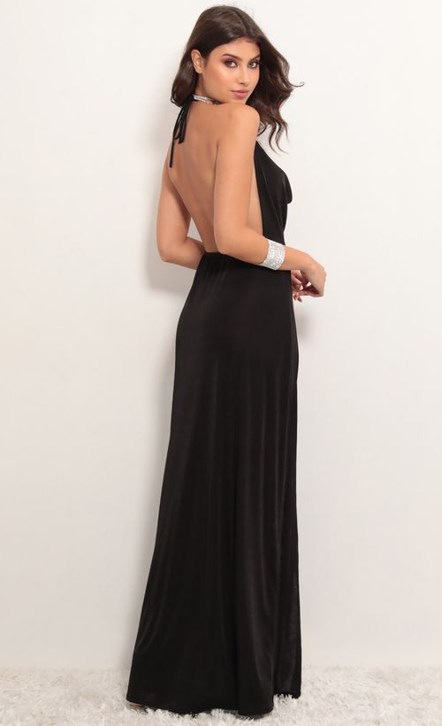 Picture Kaira Cowl Neck Maxi Dress in Black. Source: https://media.lucyinthesky.com/data/May19_1/500xAUTO/781A7257.JPG