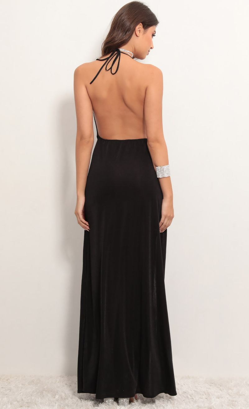 Picture Kaira Cowl Neck Maxi Dress in Black. Source: https://media.lucyinthesky.com/data/May19_1/800xAUTO/781A7253.JPG