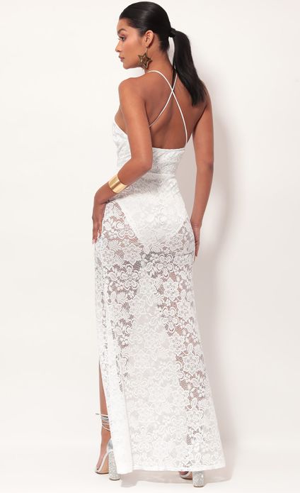 daniela silver lace plunge maxi in grey