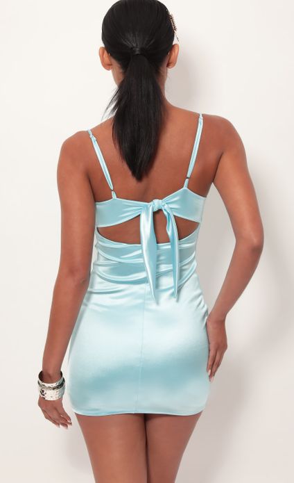 baby blue satin bodycon dress