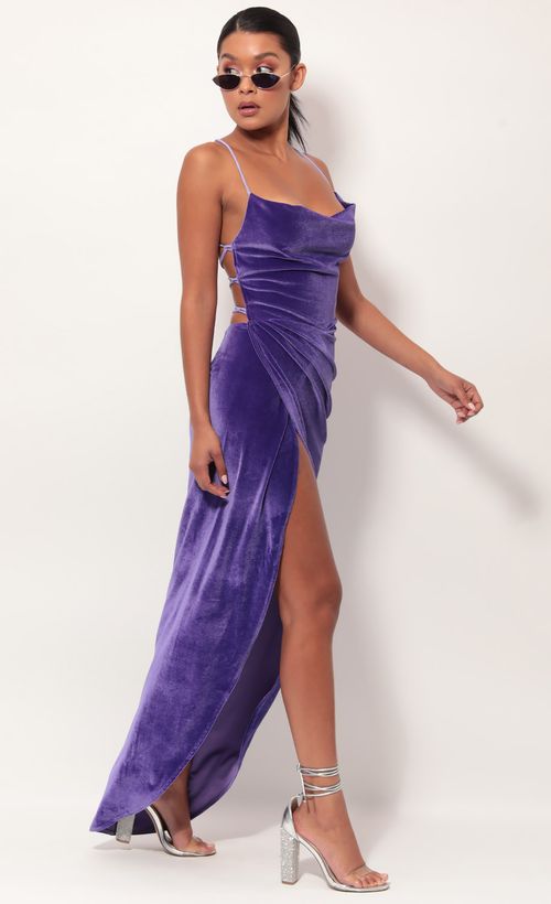 Picture Velvet Luxe Maxi Dress in Lavender. Source: https://media.lucyinthesky.com/data/May19_2/500xAUTO/781A0682.JPG