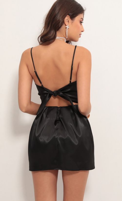Picture Angeli Pleated Satin Dress in Black. Source: https://media.lucyinthesky.com/data/May19_2/500xAUTO/781A6198.JPG