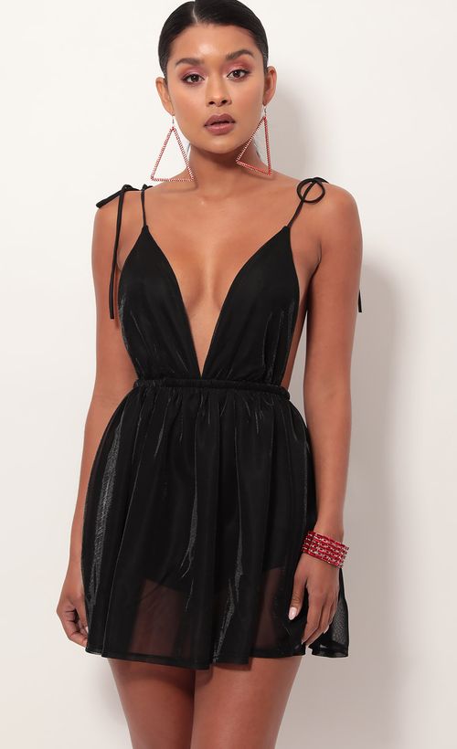 Picture Skylar Love Ties Dress in Black Shimmer. Source: https://media.lucyinthesky.com/data/May19_2/500xAUTO/781A8130.JPG