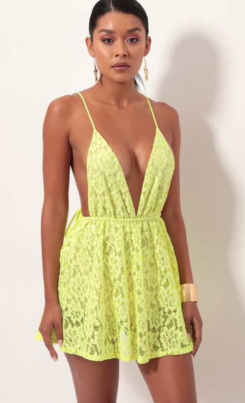 Picture Skylar Embroidered Dress in Neon Yellow. Source: https://media.lucyinthesky.com/data/May19_2/500xAUTO/781A8360.JPG