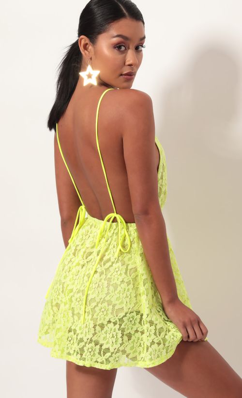 Picture Skylar Embroidered Dress in Neon Yellow. Source: https://media.lucyinthesky.com/data/May19_2/500xAUTO/781A8378.JPG