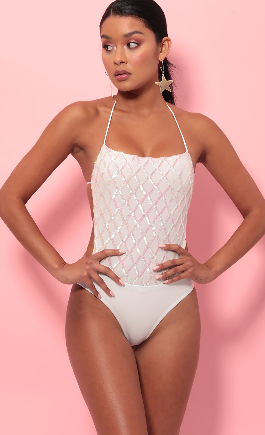white sequin bodysuit long sleeve
