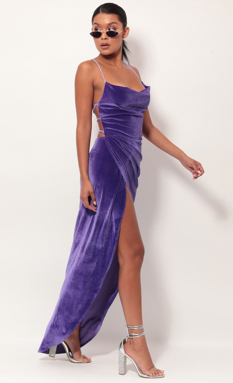 Picture Velvet Luxe Maxi Dress in Lavender. Source: https://media.lucyinthesky.com/data/May19_2/800xAUTO/781A0682.JPG