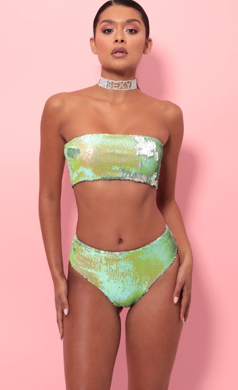 Picture Party Sequin Swim Set in Lime Green. Source: https://media.lucyinthesky.com/data/May19_2/800xAUTO/781A0766.JPG