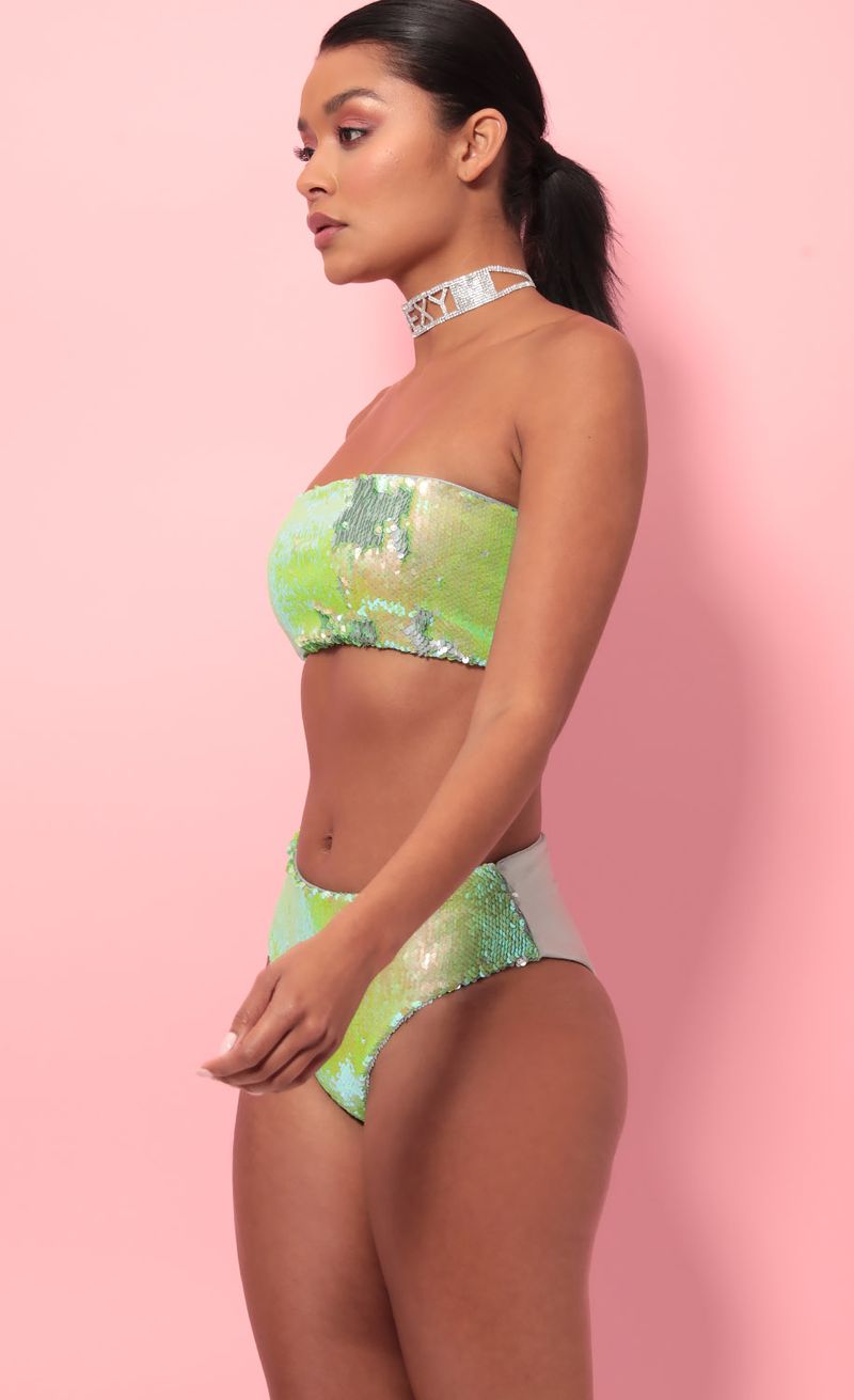 Picture Party Sequin Swim Set in Lime Green. Source: https://media.lucyinthesky.com/data/May19_2/800xAUTO/781A0780.JPG
